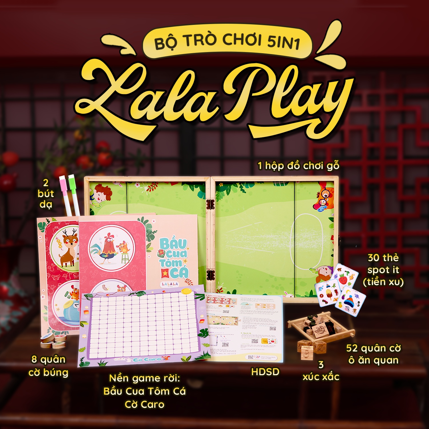 Bộ Đồ Chơi Board Game 5in1 Lalaplay - Trò Chơi Dân Gian - Lalala baby