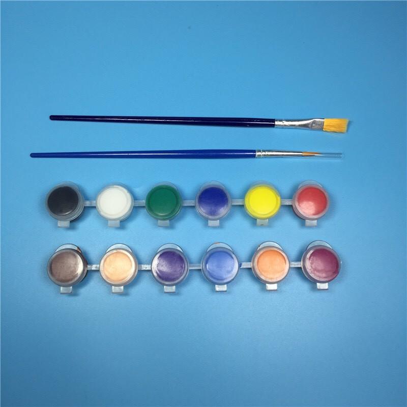 Bộ 12 Màu Vẽ Acrylic 3ml Kèm 2 Cọ Vẽ - Màu Acrylic Mini Tô Vẽ Đồ Chơi Gỗ, Áo, Tô Tượng, Vẽ 3D, Giày, Thủy Tinh, Gỗ