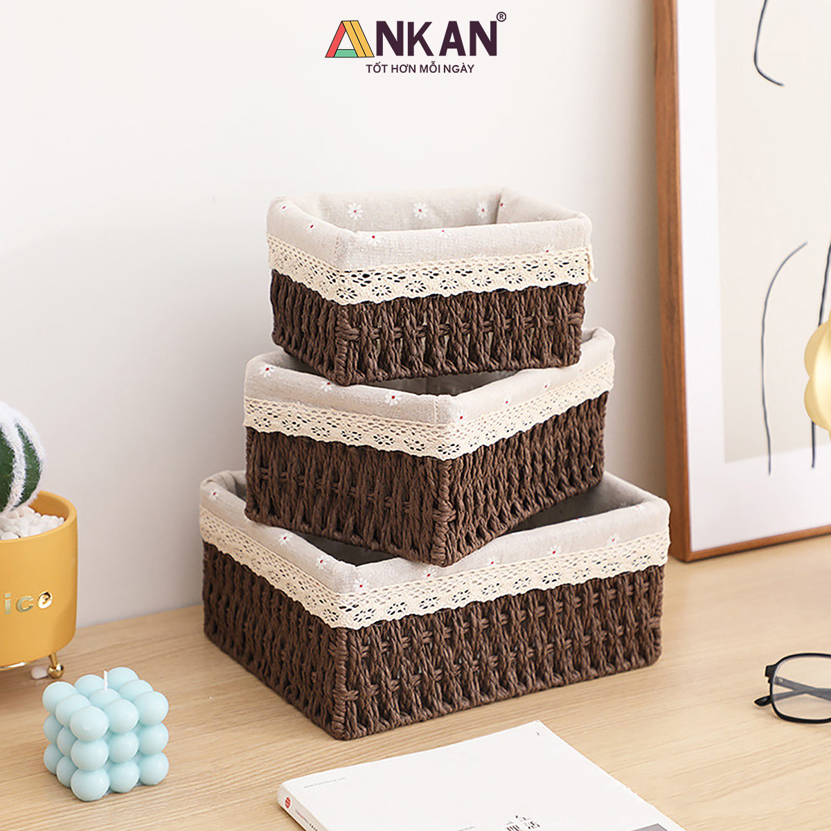 Giỏ Mây Đựng Đồ, Giỏ Đựng Đồ Ăn Vặt ANKAN, Phù Hợp Các Phòng Spa, Khách Sạn Và Trang Trí Trong Nhà
