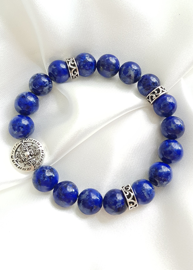 Vòng Tay Laliz Nam Mệnh Thủy, Mộc Đá Lapis Lazuli 11ly Kết Hợp Charm Bạc Tròn - TAR.23