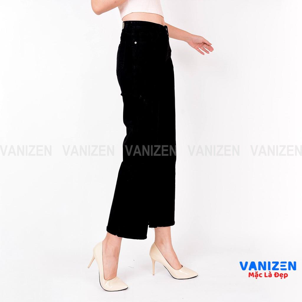 Quần jean nữ ống suông rộng đẹp lưng cao cạp cao đen trơn hàng hiệu cao cấp mã 05.6 VANIZEN