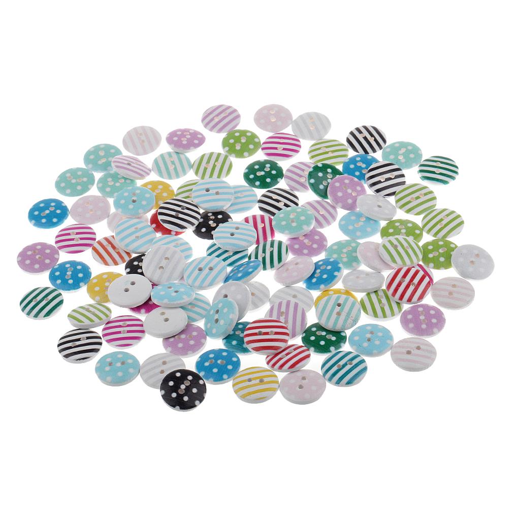 100pcs Colored 2 Holes Wood Buttons Flatback for Sewing Dress Craft DIY 15mm