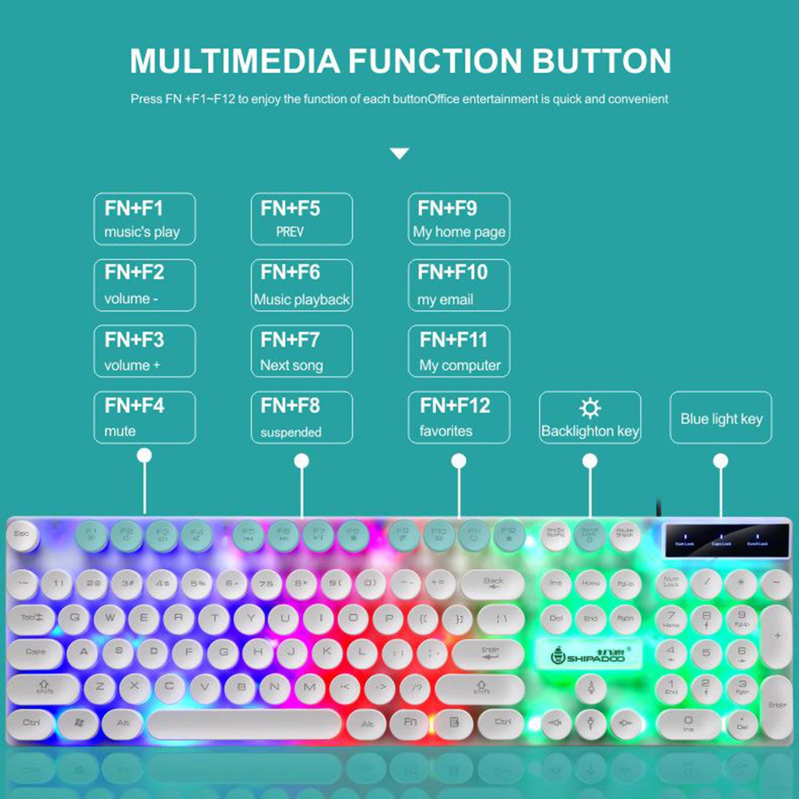 USB Wired RGB Rainbow Backlit Luminous Gamer Mouse Keyboard Set for Working or Games