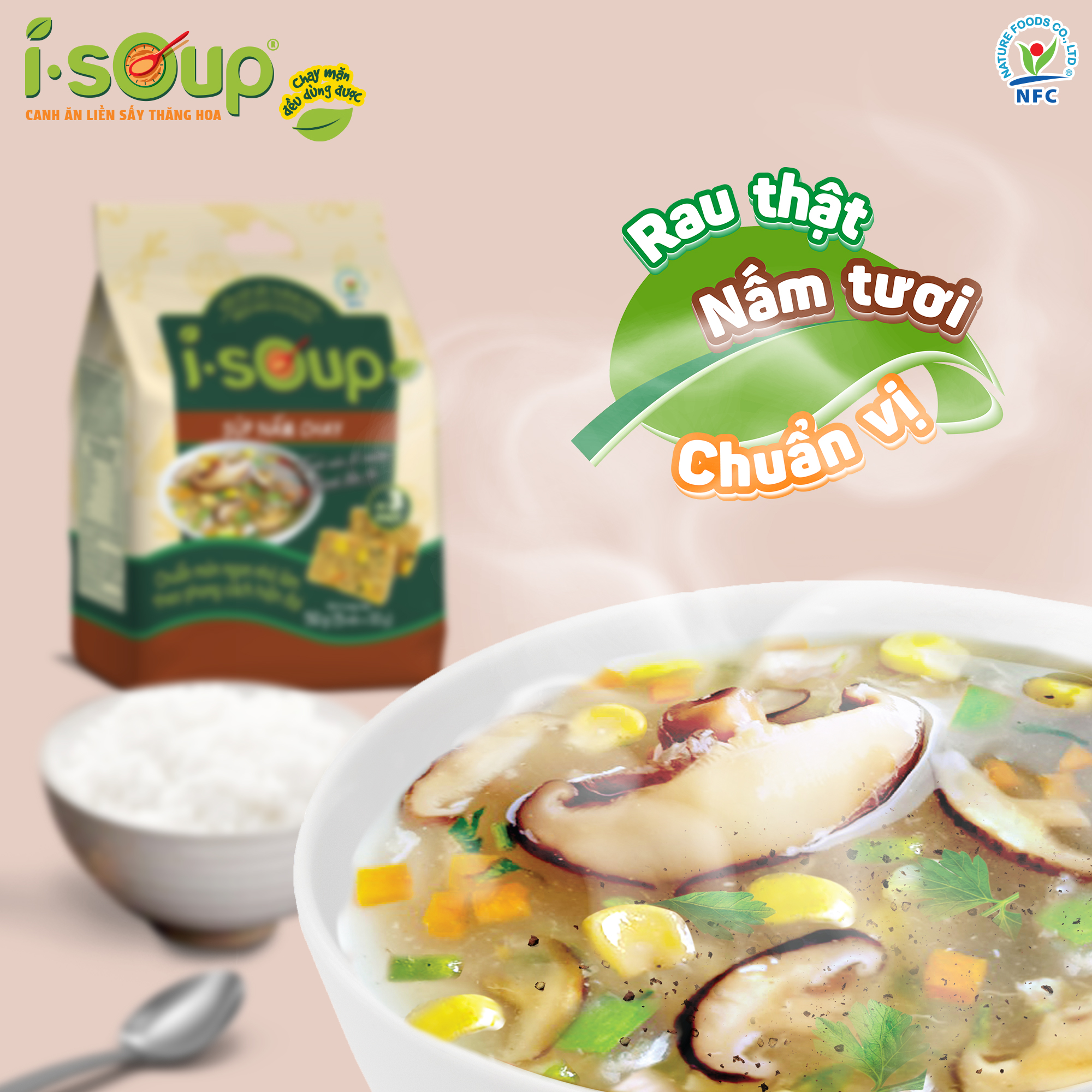 Combo 3 Túi Canh Chay ISOUP (Mây+ Súp Nấm + Rau Củ) - Canh Ăn Liền Sấy Thăng Hoa