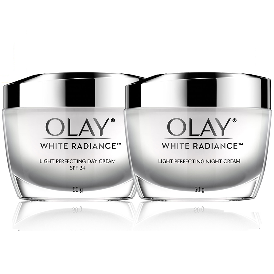 Bộ Đôi Olay Olay Dưỡng Trắng &amp; Cấp Ẩm (Kem Dưỡng Ban Ngày Olay White Radiance 50g + Kem Dưỡng Ban Đêm Olay White Radiance 50g)  [Tặng Bông Tẩy Trang Silcot]