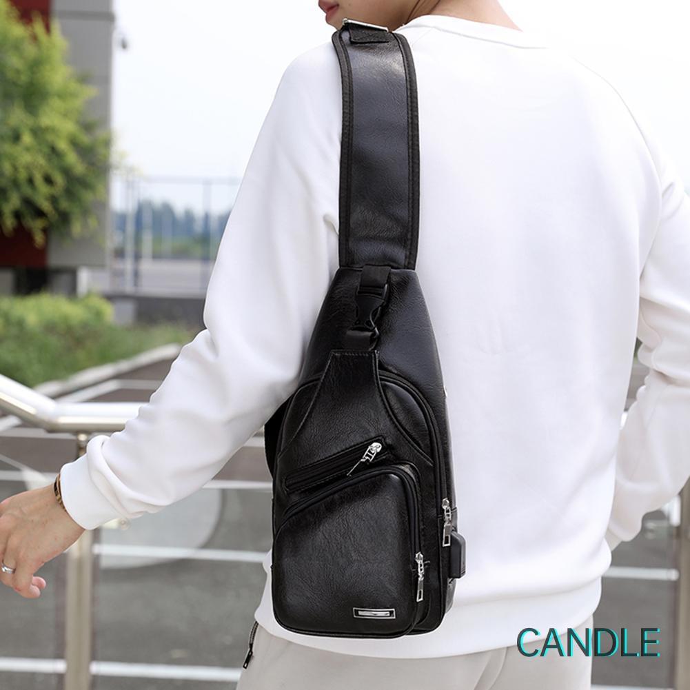 Túi Đeo Chéo Nam Da Pu Có Cổng Sạc Usb