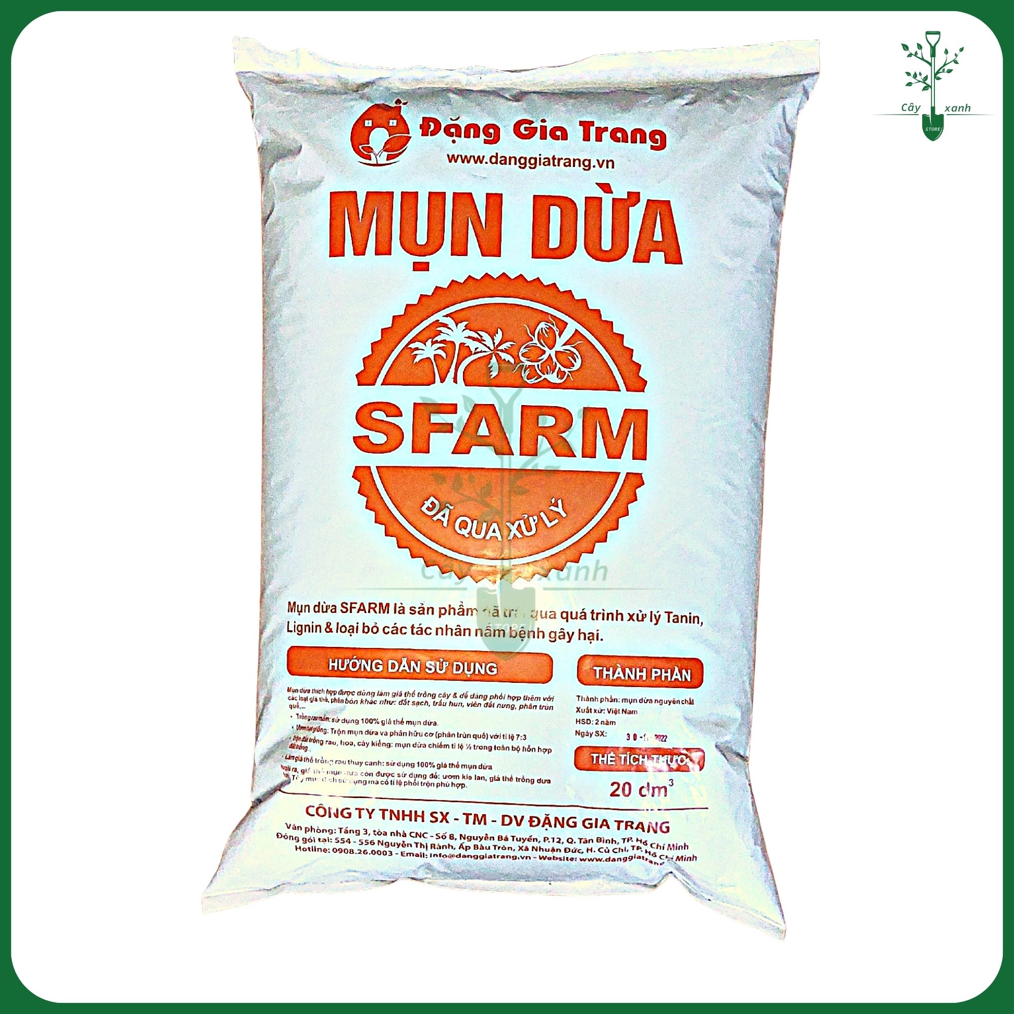 Mụn dừa đã qua xử lý SFARM  túi to 20DM3 - Sử dụng ngay, Cải tạo đất, Bổ sung dưỡng chất cho cây trồng- Cây Xanh Store