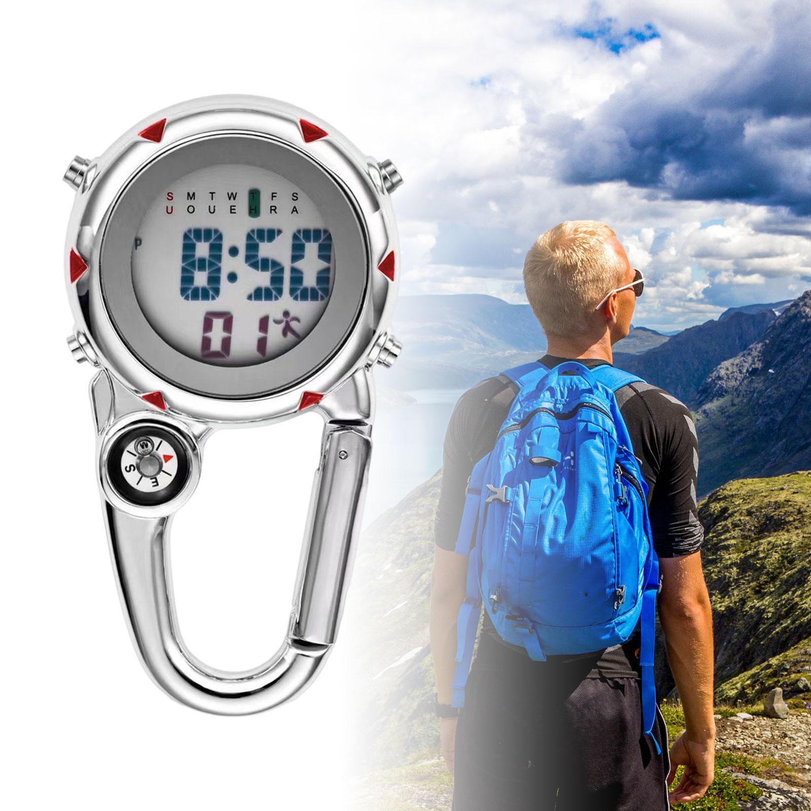 Digital Carabiner Watch Clip Unisex Pocket Watch Luminous for Outdoor Sports