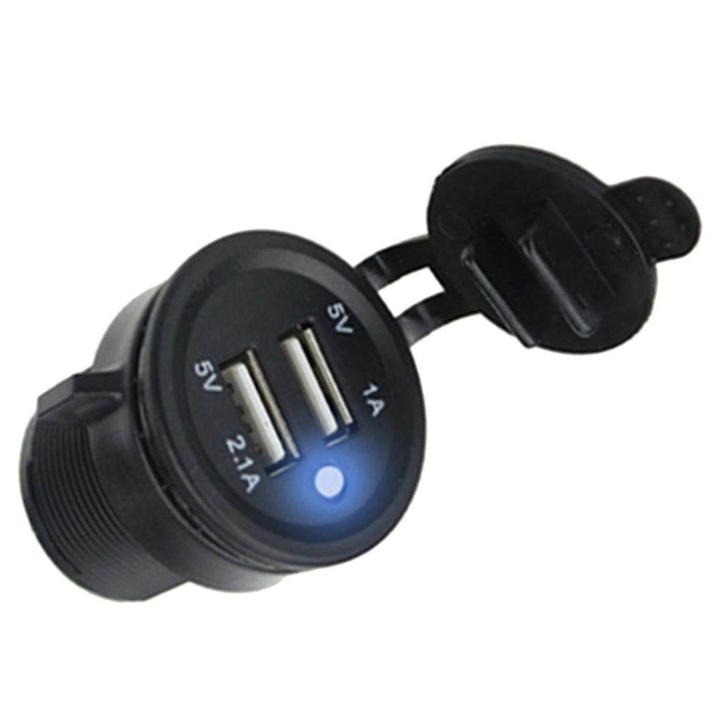 Waterproof Motorcycle Car 5V 3.1A Dual USB   Sockets White LED