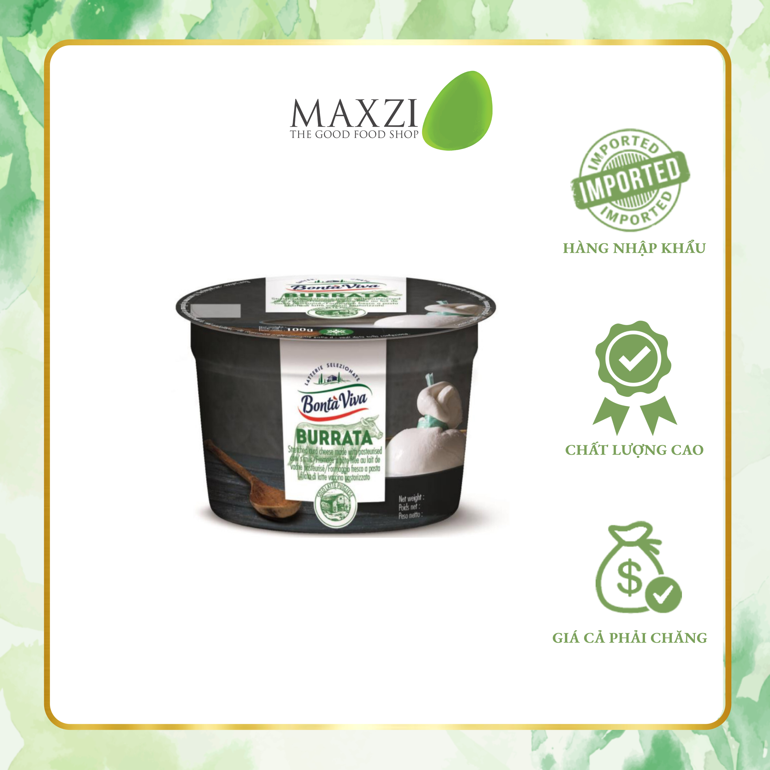Phô Mai Ý Burrata Bonta Viva Đông Lạnh 100g