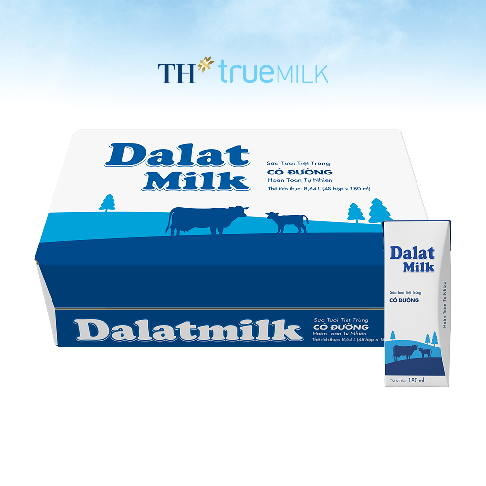 Thùng 48 hộp sữa tươi tiệt trùng có đường Dalatmilk 180ml (180ml x 48)