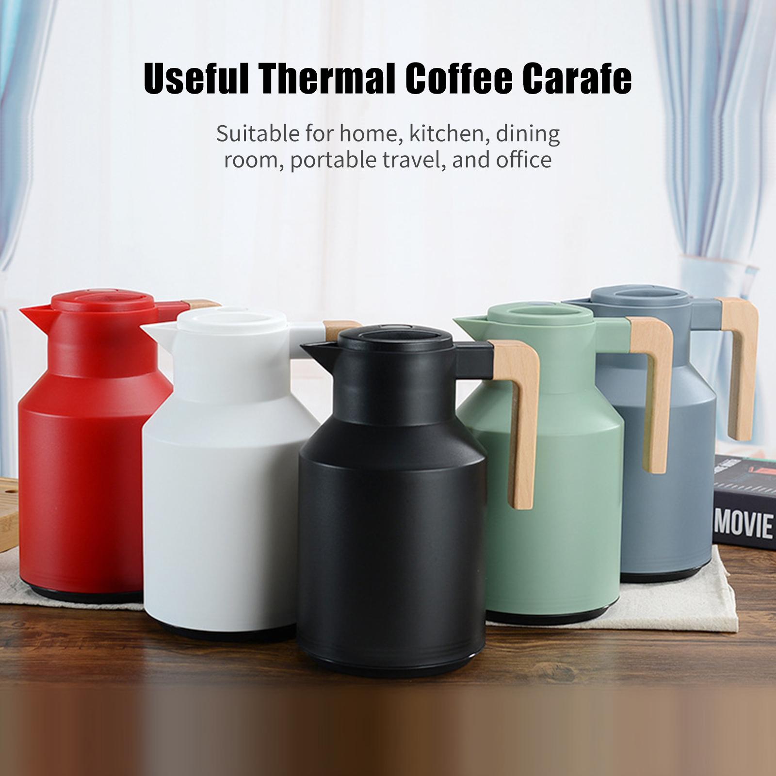 1L Thermal Coffee Carafe Double Wall Vacuum Coffee Pot Tea Carafe Thermos Pot Wood Handle Water Kettle Insulated Flask