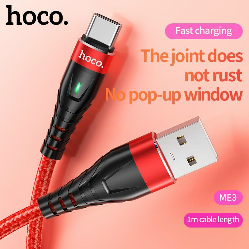 Cáp Sạc Nhanh Hoco Me3 3A Cổng Type-C Có Đèn Led - Hàng Chính Hãng