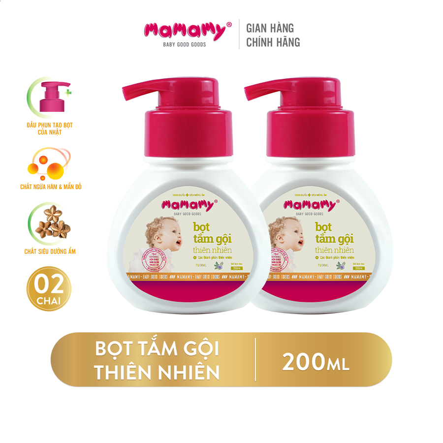 Combo 2 chai Bọt tắm gội thiên nhiên an toàn cho bé Mamamy (200ml/chai)