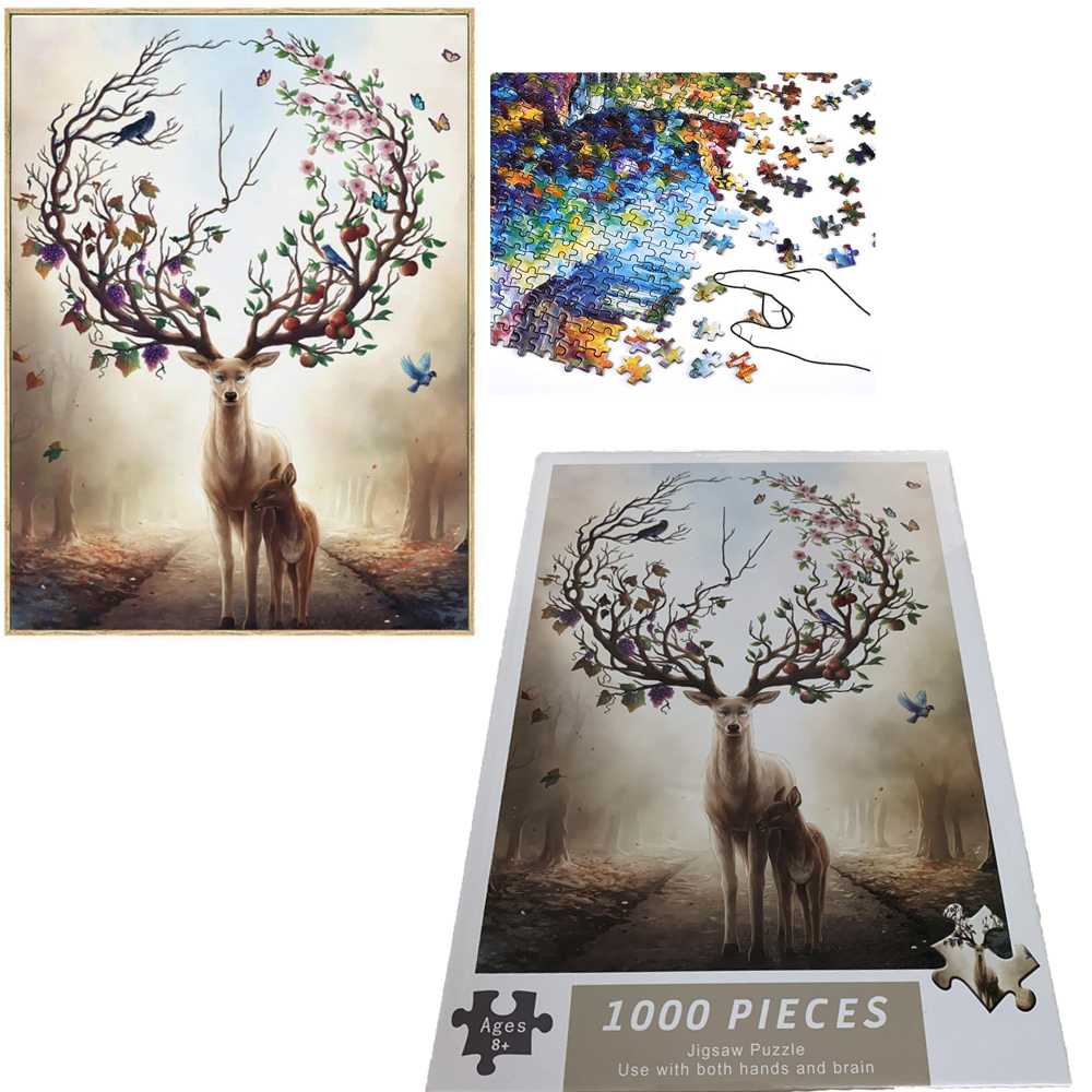 Bộ Tranh Ghép Xếp Hình 1000 Pcs Jigsaw Puzzle Chú Hươu Huyền Bí Bản Đẹp Cao Cấp