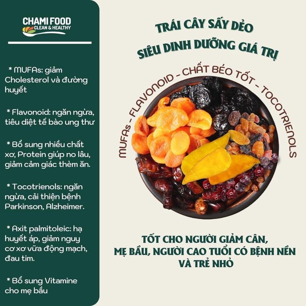 Trái cây sấy dẻo Chami KHÔNG ĐƯỜNG 500G Mix 6 hoa quả Mơ sấy dẻo Chà Là Mận sấy Nho khô Nam việt quất sấy Xoài sấy