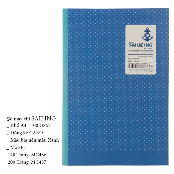 Sổ May Chỉ Dán Gáy Sailing A4- Dòng kẻ Caro- 100GSM- Phong cách Hàn Quốc- VPP FUTUREBOOK- Giao mẫu ngẫu nhiên.