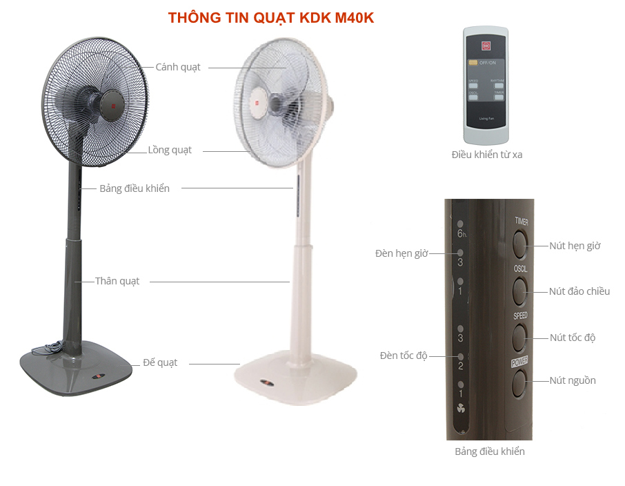 Quạt Đứng KDK M40K - Vàng sâm panh - Hàng chính hãng