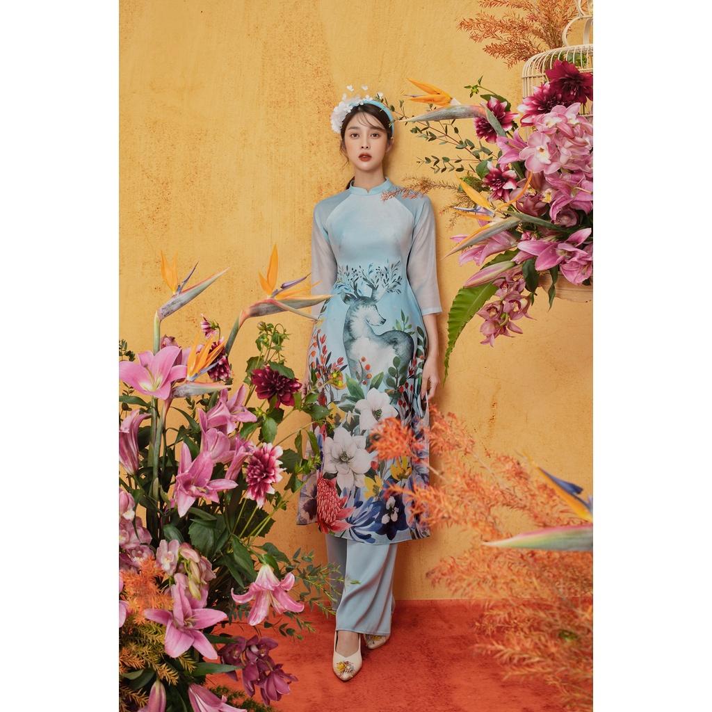 Áo dài xanh con nai, quần xanh 1AD1031 ADORE DRESS