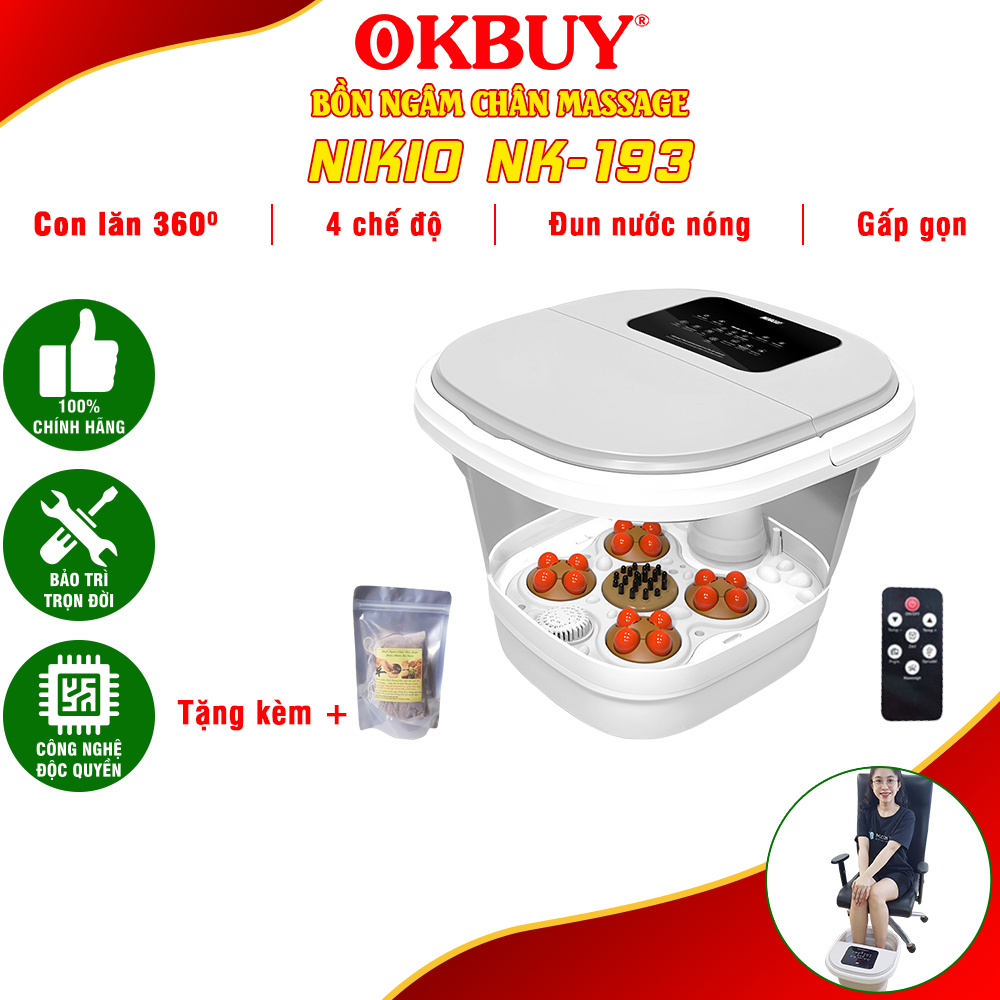 Bồn Ngâm Chân Massage Gấp Gọn, Chậu Ngâm Nước Nóng Nikio Nk - 193 - Làm Nóng Và Giữ Ấm Tự Động, 4 Con Lăn 3D Day Vuốt Lòng Bàn Chân, Kích Thích Tuần Hoàn Máu, Giảm Đau Nhức Lòng Bàn Chân - Giảm Stress Cải Thiện Giấc Ngủ