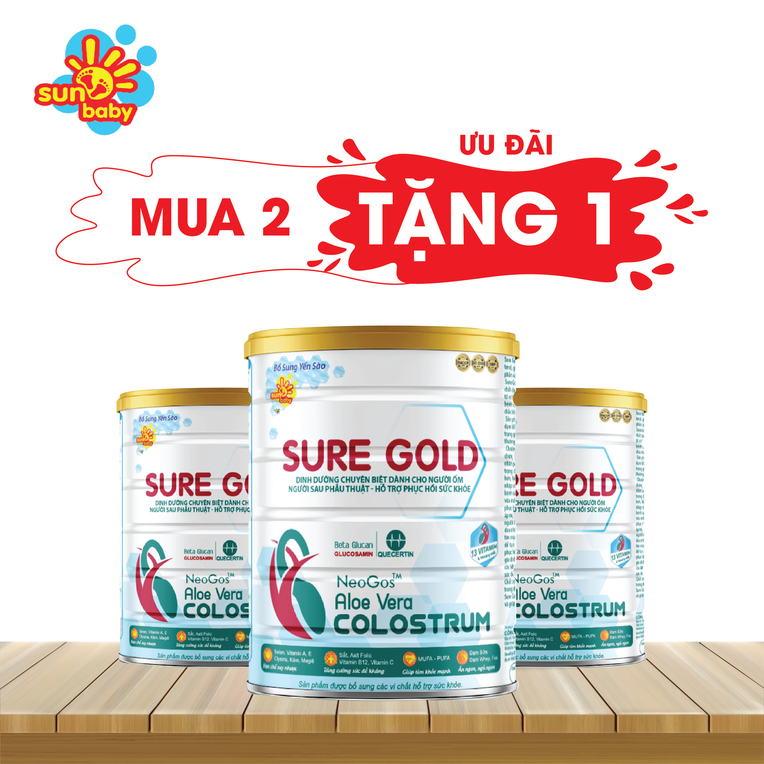 [Mua 2 tặng 1] Sữa bột Sure Gold cho người bệnh, hỗ trợ hồi phục sức khỏe (900g) Sunbaby