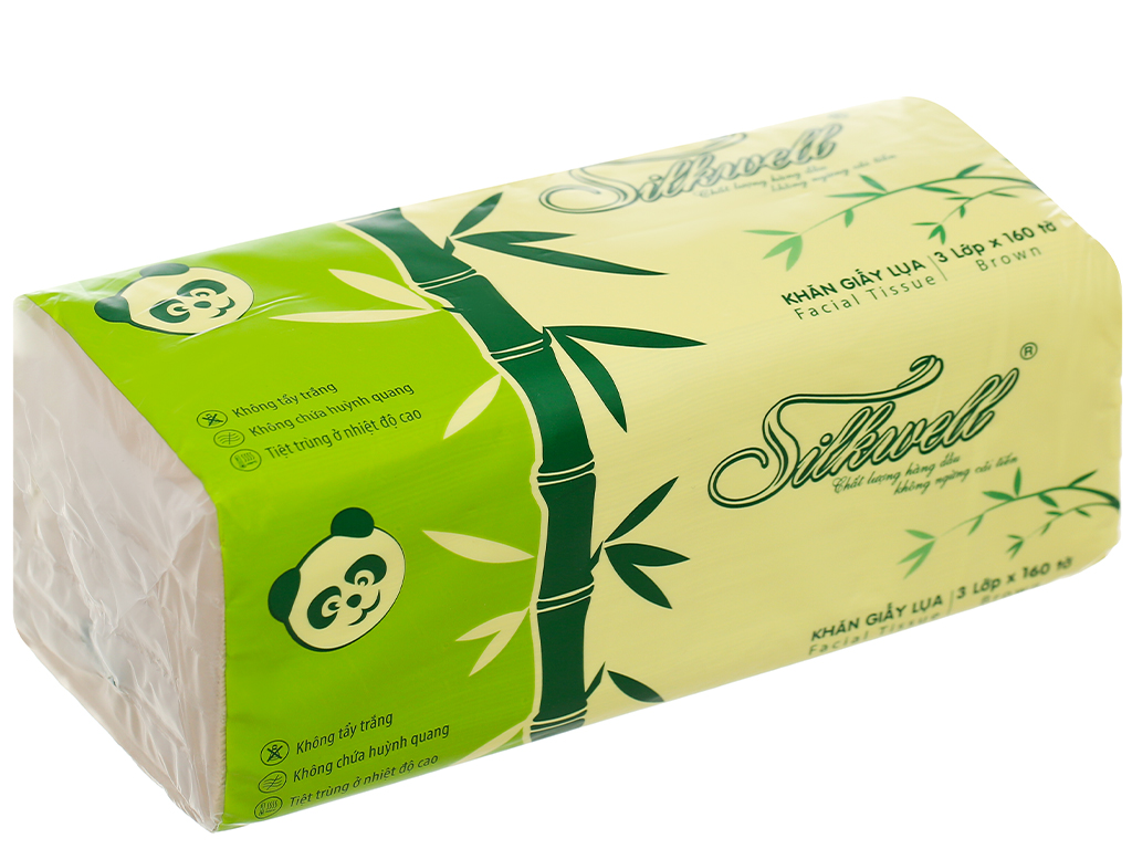 Giấy ăn gấu trúc Silkwell 160 tờ 3 lớp, khăn giấy gấu trúc siêu dai không tẩy trắng hàng chính hãng