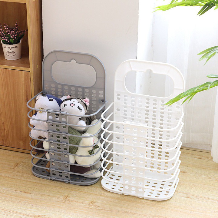 Giỏ nhựa treo tường đựng quần áo bẩn để giặt thiết kế gấp gọn khi không dùng đến, chất liệu nhưa PP dày dặn - Kệ treo cạnh máy giặt thông minh
