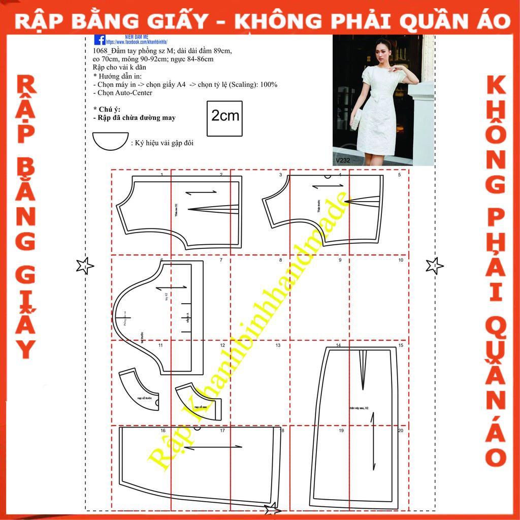 Rập giấy A0 đầm tay phồng dáng A mã 1068- rập giấy A0 (BẢN VẼ)