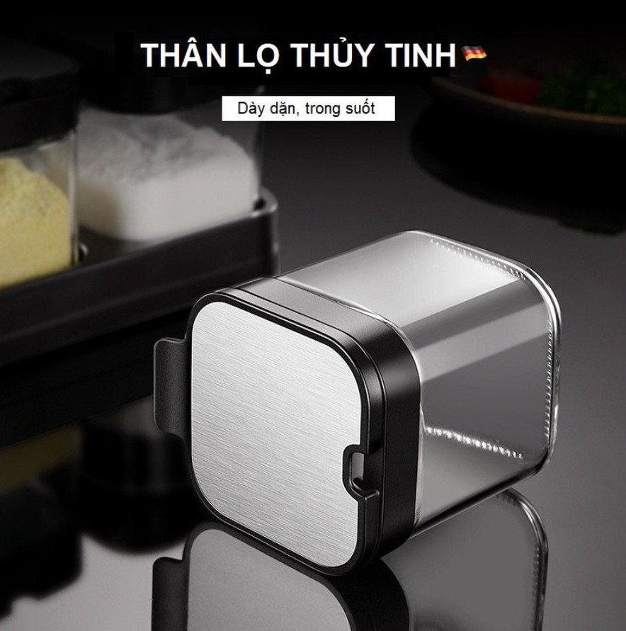 Lọ đựng gia vị có thìa, hủ đựng gia vị bằng thủy tinh cao cấp kèm muỗng chống ẩm