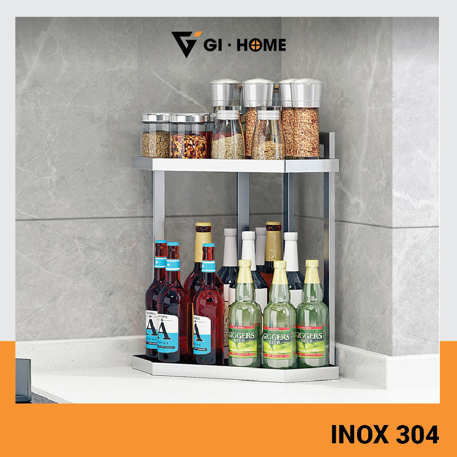 Kệ Gia Vị 2 Tầng Dạng Góc GIHOME Inox 304 Tiết Kiệm Không Gian