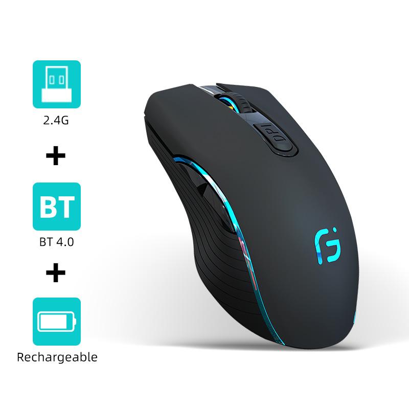 VT Chuột Không Dây Bluetooth 4.0 + 2.4G Sạc 2400DPI Có Thể Điều Chỉnh Cực Im Lặng Ergonomic