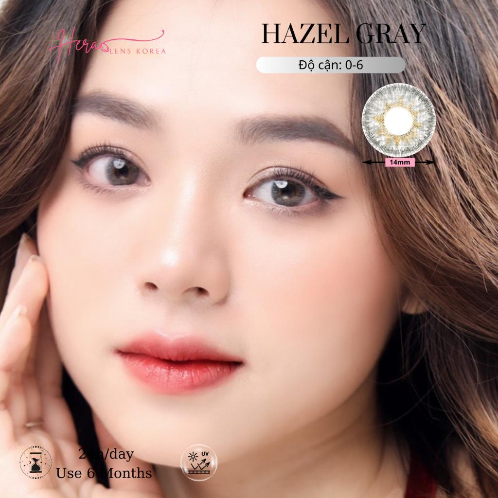 Kính Áp Tròng Hera Xám Hạt Dẻ Viền Đậm 0 - 6 Độ HAZEL GRAY Nhập Khẩu Hàn Quốc Lens Cận 6 Tháng ( 1 cặp)