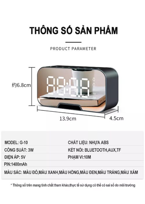 Loa bluetooth âm thanh sắc nét kiêm đồng hồ báo thức, đèn ngủ, màn hình soi gương - Hàng chính hãnng