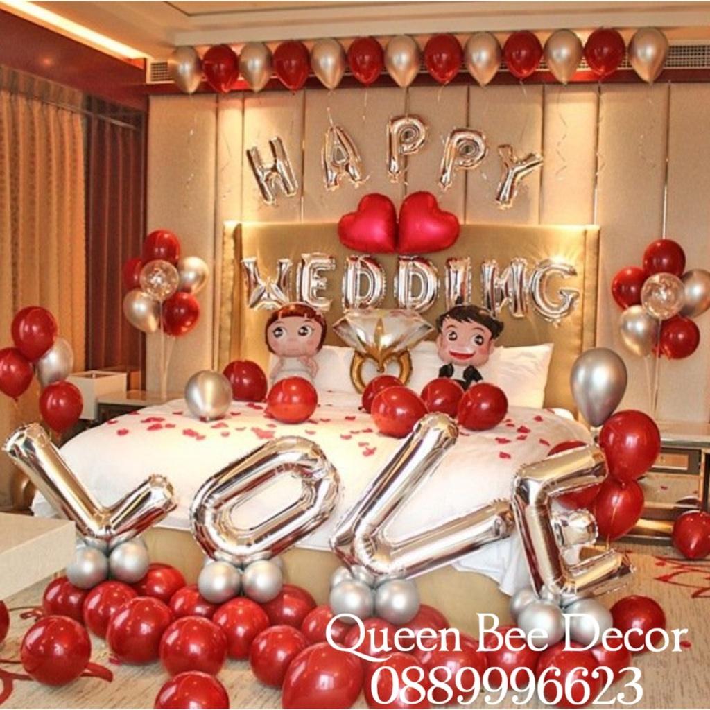 Bộ Bóng Bay Trang Trí Phòng Cưới FULL ĐỒ Tặng Bơm Bóng Và Băng Dính Chuyên Dụng