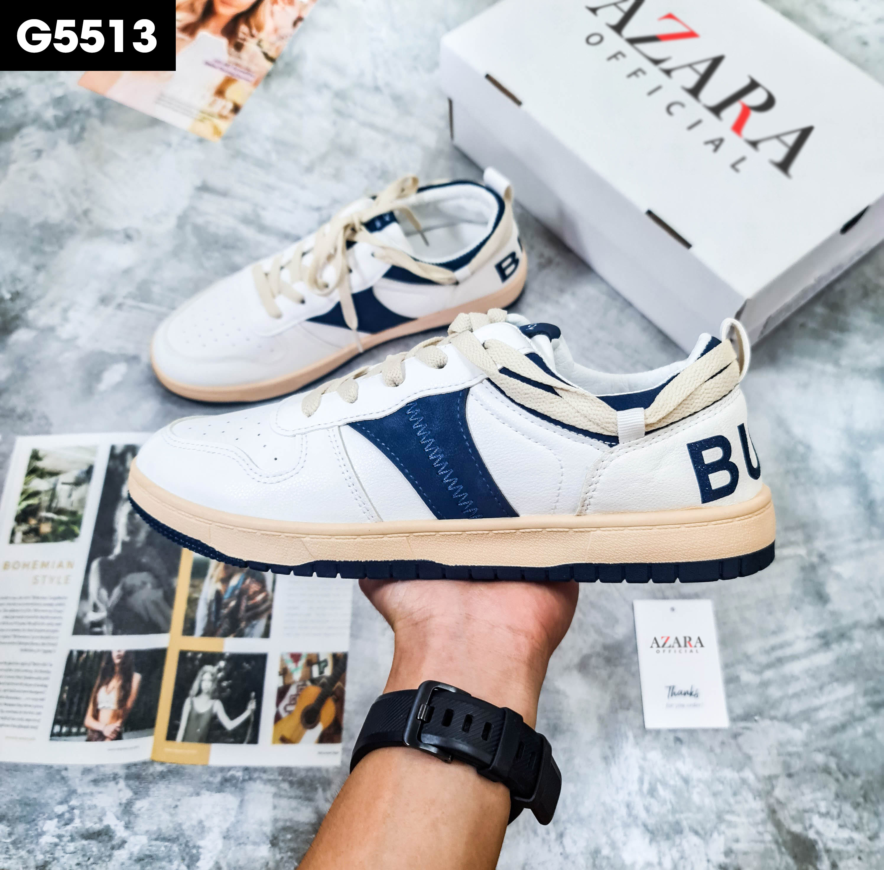 Giày Thể Thao Nam AZARA - Sneaker Màu Xanh Lá - Xanh Lam, Dễ phối đồ, Vải Thoáng Khí   - G5513