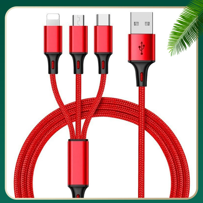 Cáp sạc 3 đầu bọc dù Lai ing, Micro, Type C