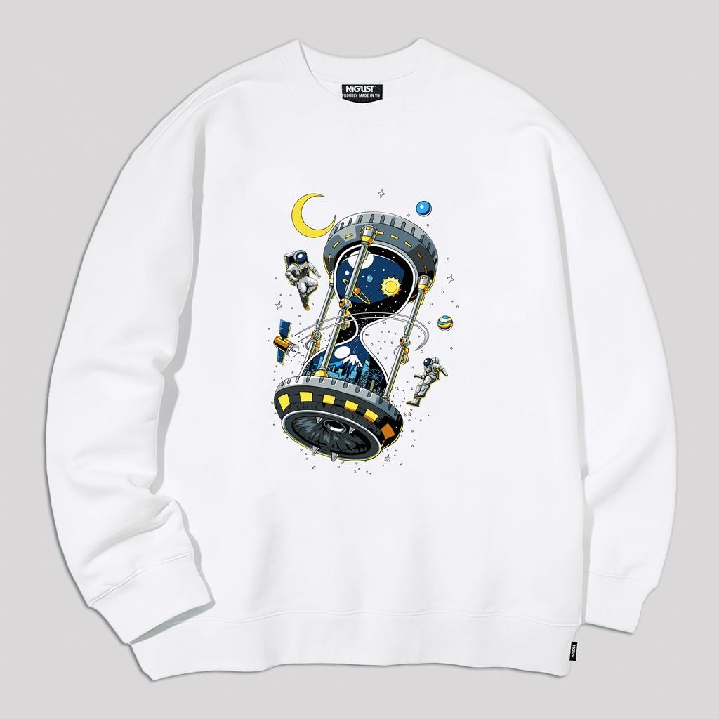 Áo sweater nam nữ local brand NIGUST Hourglass N111 chất liệu nỉ da cá form rộng màu đen trắng Fullbox
