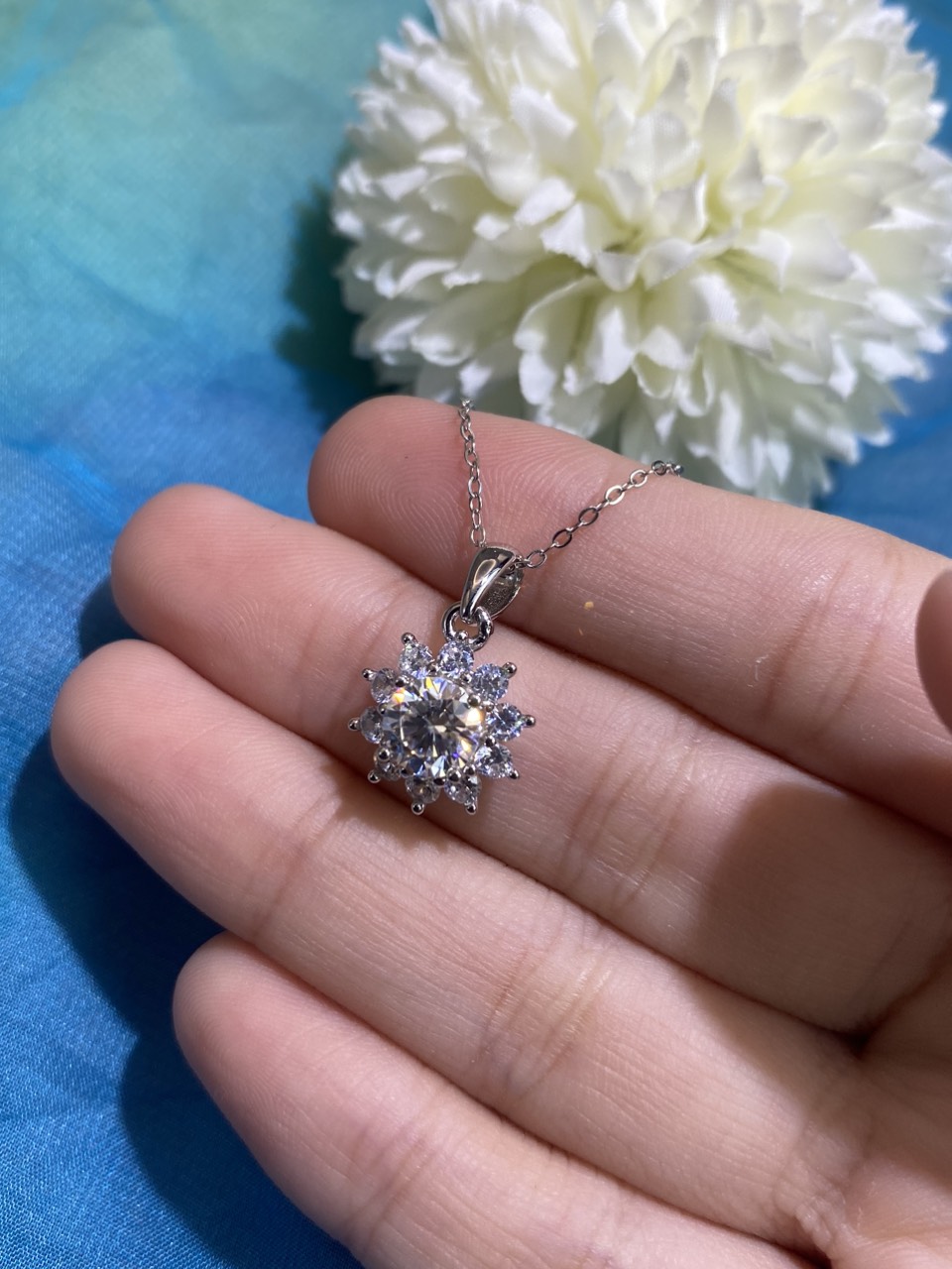 Dây cổ Bạc 925 xi Kim viên chủ Kim Cương nhân tạo Moissanite hạt 1.0carat (6.5mm) -  N10.177