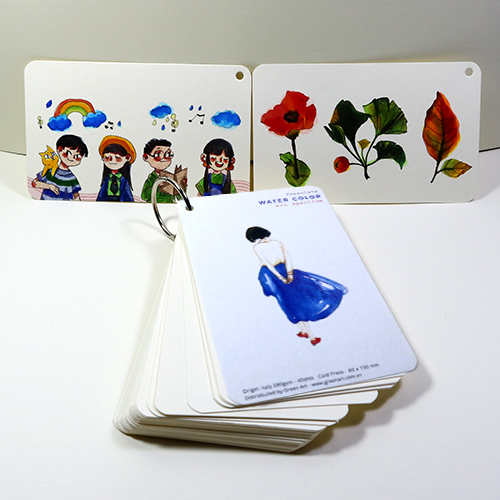 Giấy vẽ màu nước postcard cm - vẽ chì đẹp, lên màu không cong, giấy màu trắng kem 40 tờ/ xấp giấy dày 280gsm, Green Art