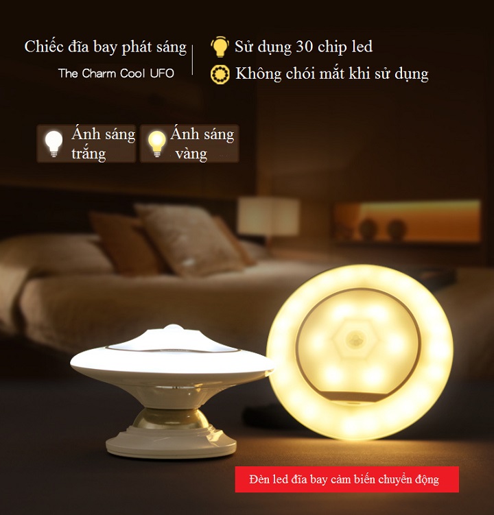 Đèn led cảm biến chuyển động hình đĩa bay (Tặng kèm đèn pin mini bóp tay màu ngẫu nhiên