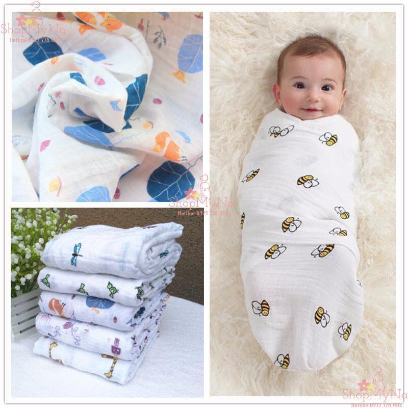 Khăn ủ quấn Aden cho bé, Khăn tắm Aden cotton cho bé cỡ đại (120x120cm)