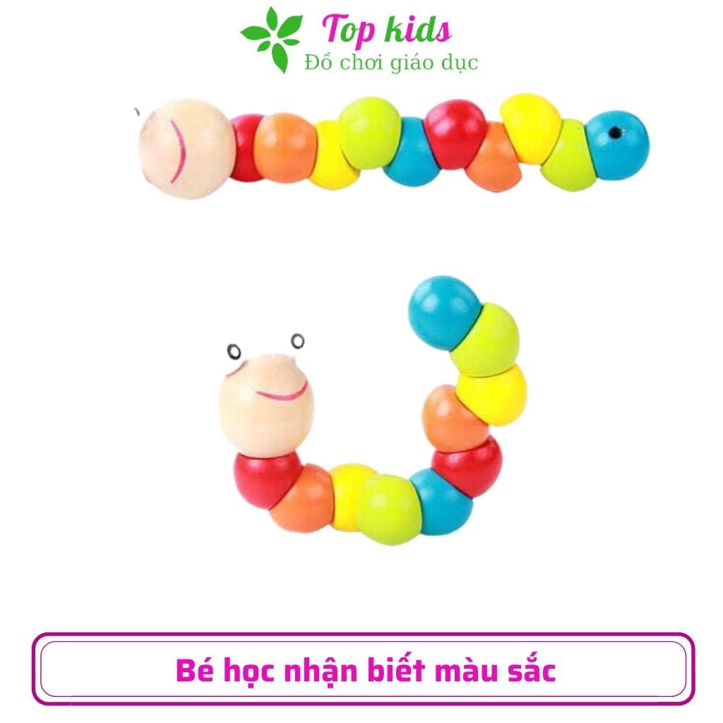 Đồ chơi gỗ thông minh cho bé trai bé gái montessori từ 1 2 3 tuổi đồ chơi con sâu uốn dẻo giúp bé biết màu sắc