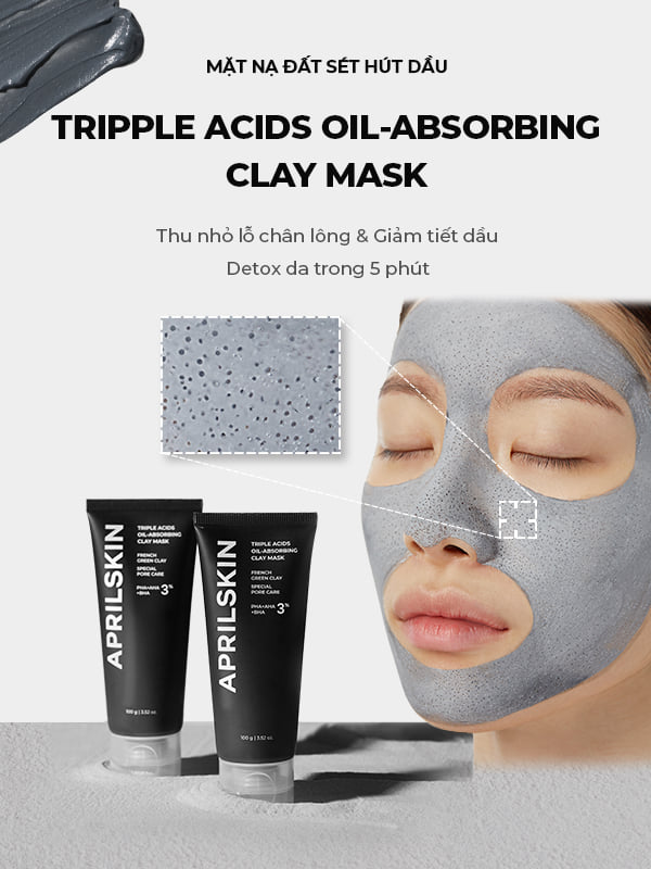 Mặt Nạ Đất Sét Hút Dầu Thu Nhỏ Lỗ Chân Lông APRILSKIN Triple Acids Oil-Absorbing Clay Mask 100g