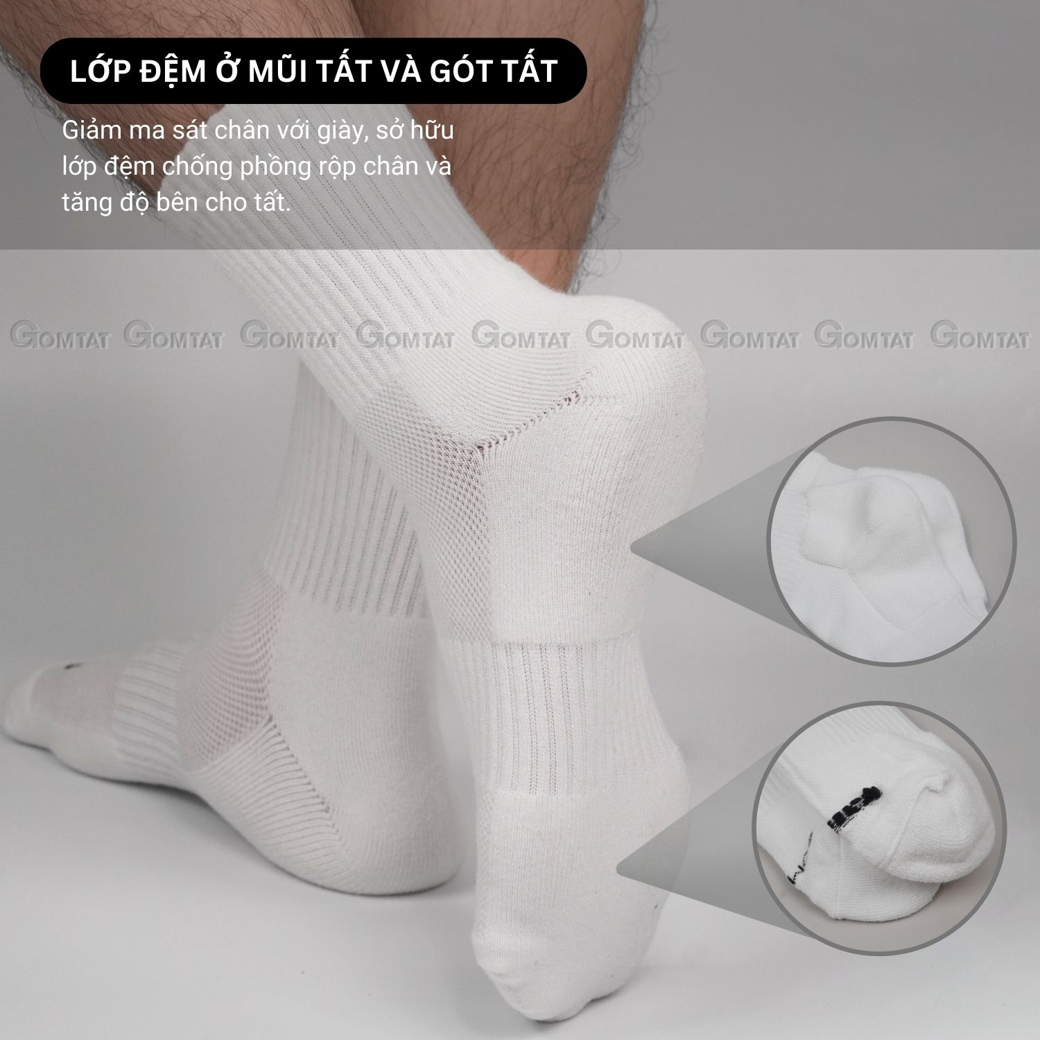 Tất cổ lửng nam nữ GOMTAT, chất liệu cotton dày dặn thoáng khí, có đệm lót xù êm ái - NGAN-STA-5009-TRUNG-1DOI