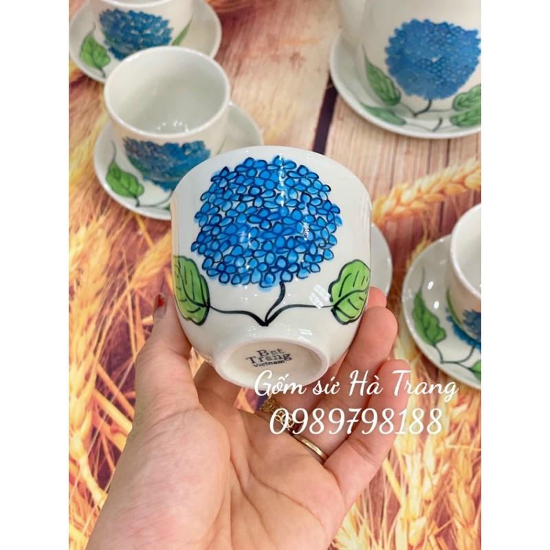 Bộ ấm chén quả dưa vẽ cẩm tú cầu gốm sứ Bát Tràng cao cấp dung tích 650ml