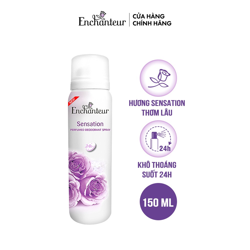 Xịt khử mùi nước hoa Enchanteur Sensation gợi cảm tinh tế ngăn mồ hôi &amp; mùi cơ thể 150ml