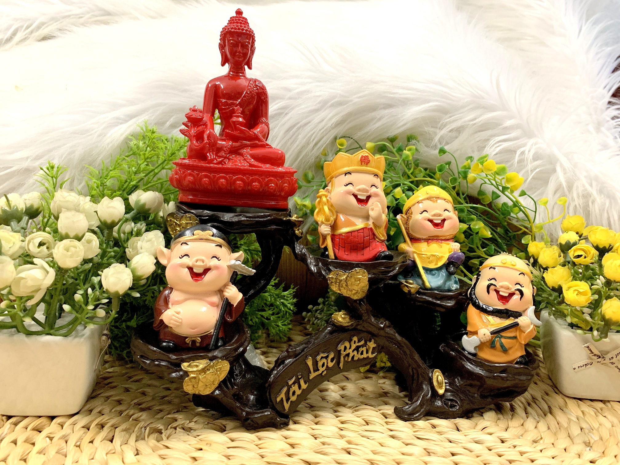 Bộ Tượng Phật Tổ và Thầy Trò Đường Tăng tọa đế Tài Lộc Phát ( Hình Thật )