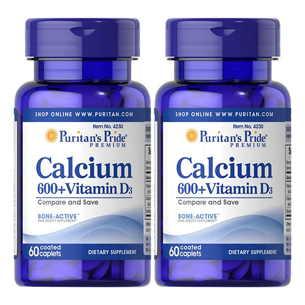Thực Phẩm Chức Năng - Bộ 2 Viên Uống Bổ Sung Canxi Và Vitamin D3 Puritan'S Pride Calcium 600 + Vitamin D3 4230 (60 Viên)
