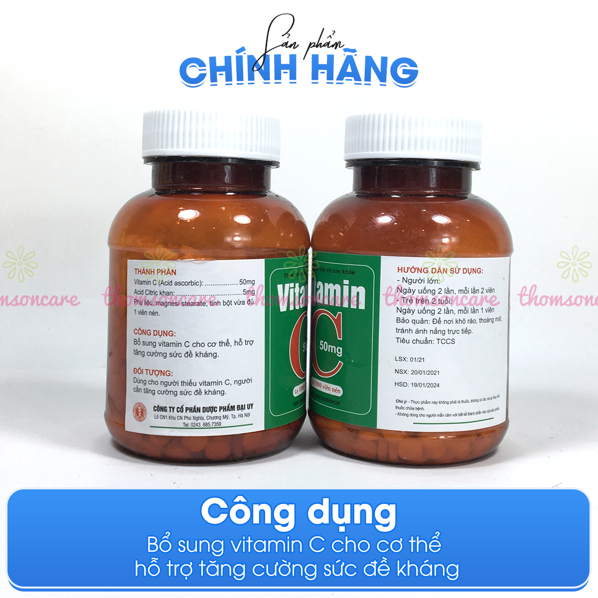Vitamin C 50mg lọ 1000 viên nén - Bổ sung Vitamin C cho cơ thể, tăng cường sức đề kháng, giảm chảy máu cam