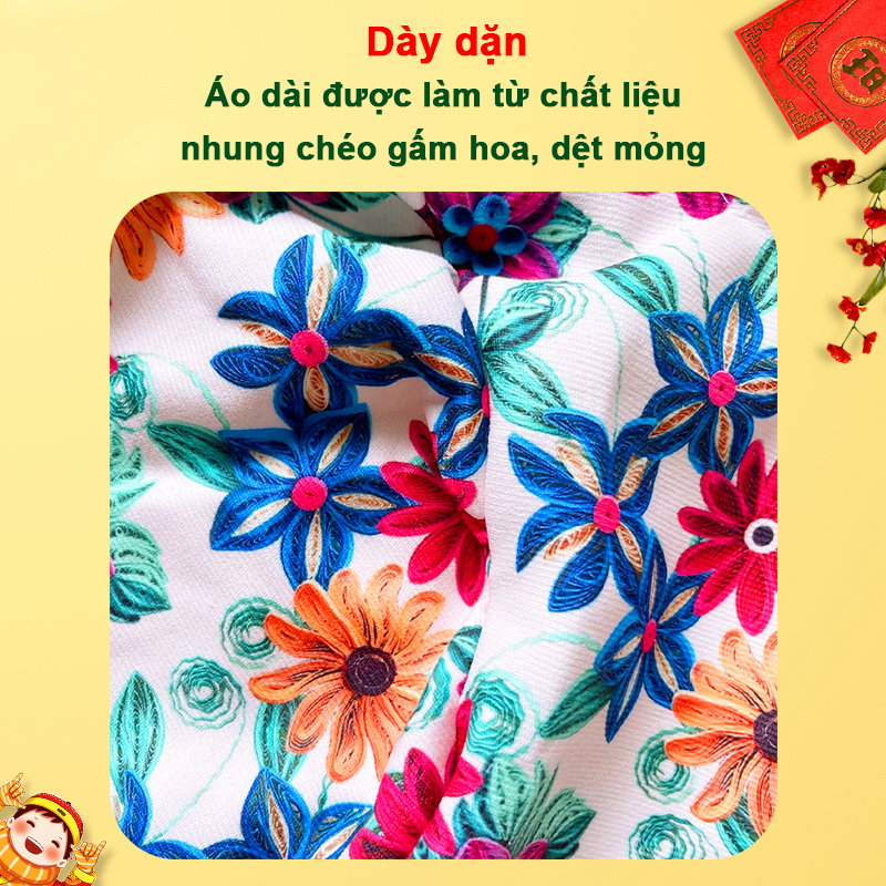 Áo dài bé gái gấm dệt hoa Baby-S, Áo dài cách tân tay bồng công chúa xinh xắn – SAD005